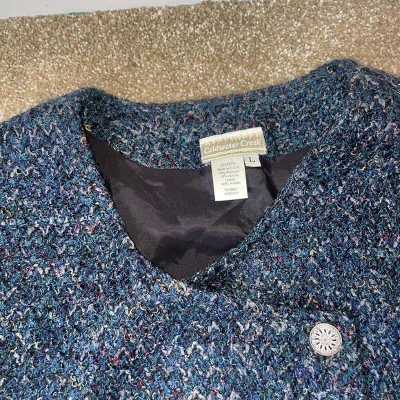 Coldwater Creek Button Up Sherpa Jacket boucle career modest navy blue button up - Picture 5 of 9